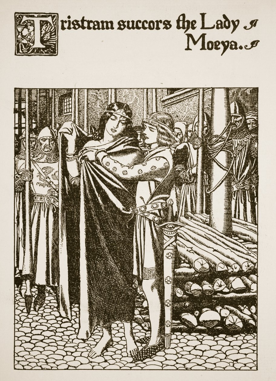 Tristram socorre a la dama Moeya, ilustración de 