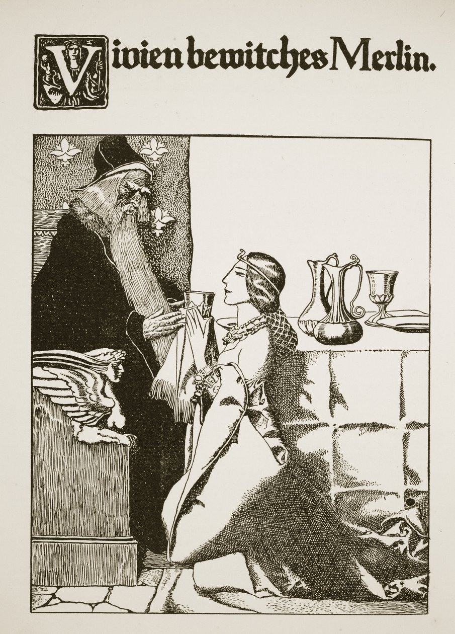 Vivien hechiza a Merlín, ilustración de 