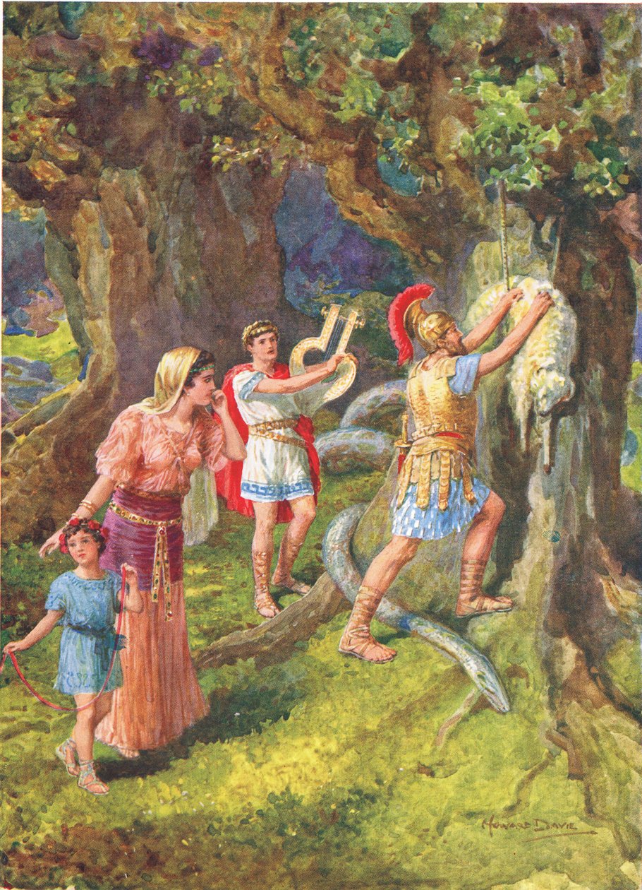 Jasón arrancó el vellocino del tronco del árbol", ilustración de "Cómo los argonautas navegaron hasta Colchis", de Los héroes de los cuentos griegos, de Charles Kingsley (1819-75) (litografía en color) de Howard Davie