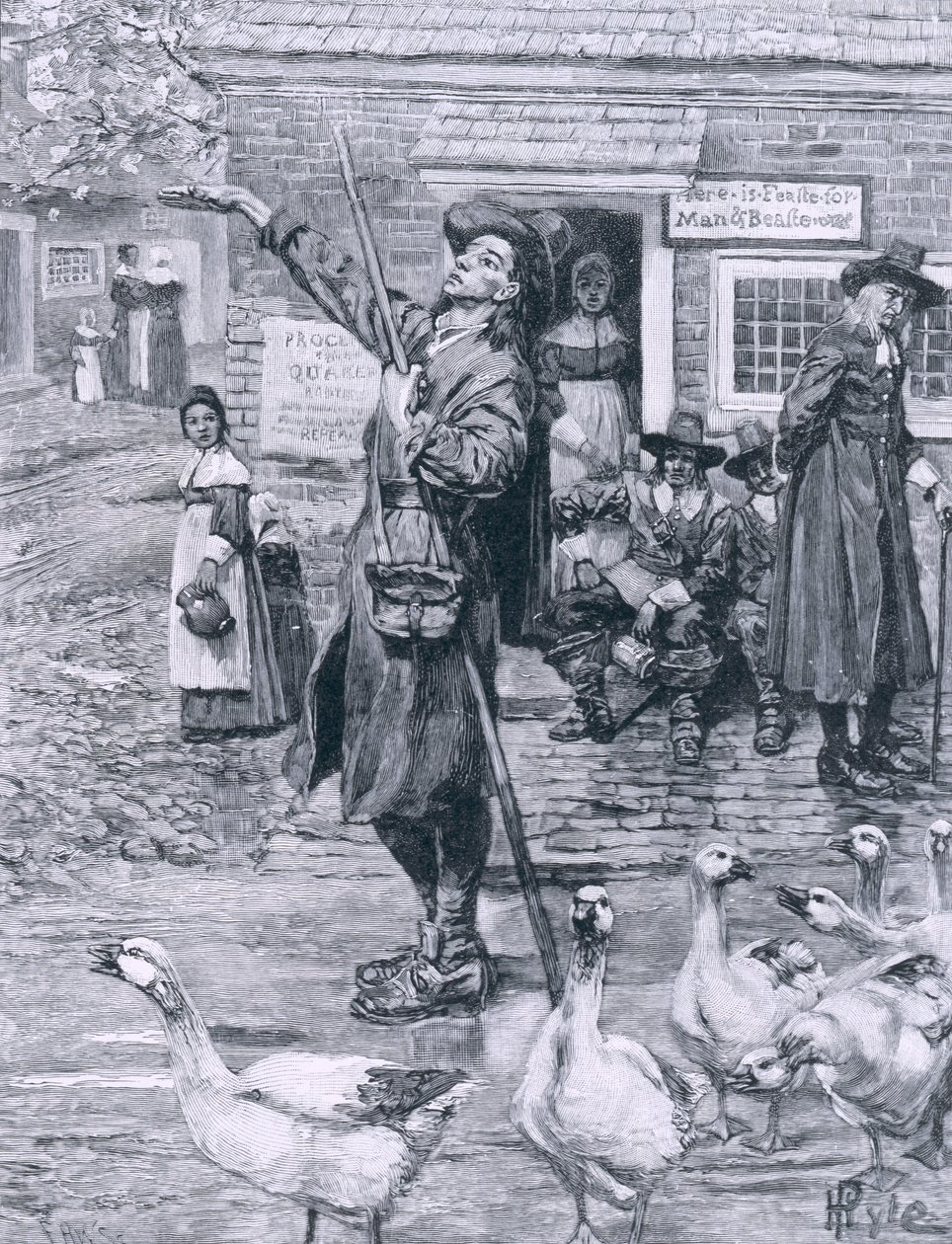 Un exhortador cuáquero en Nueva Inglaterra, ilustración de 