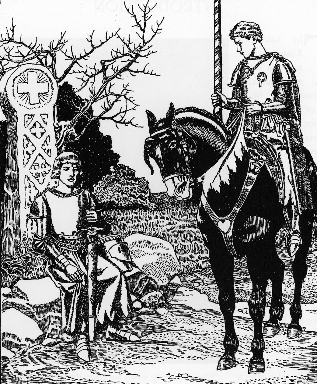 Leyenda Artúrica: Galahad conoce a Melyas de Lyle Ilustración de Howard Pyle (1853-1911) de La historia del grial y el paso de Arturo" 1910 Colección privada de Howard Pyle