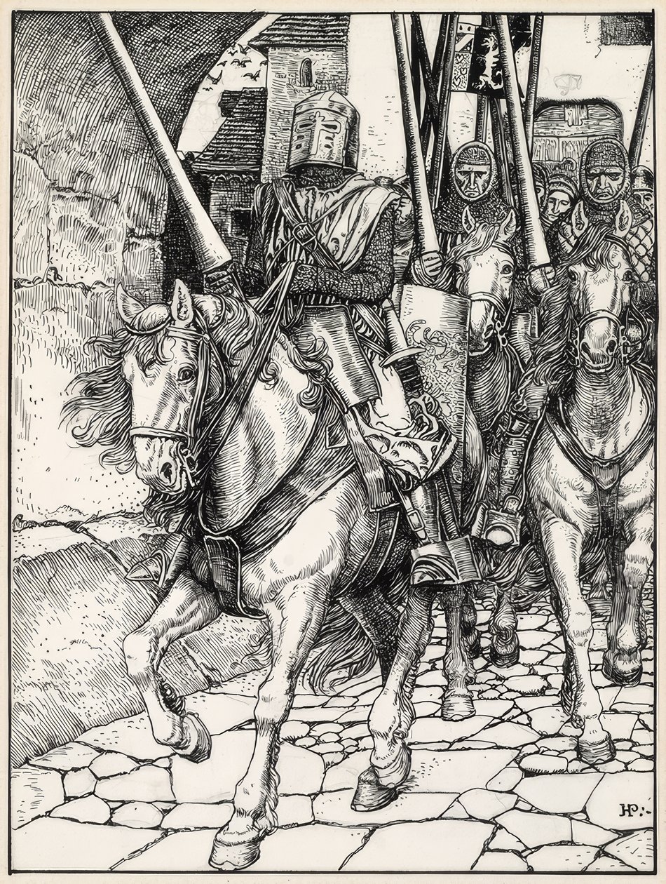 Se alejaron con cascos que chocaban y armaduras que sonaban de Howard Pyle