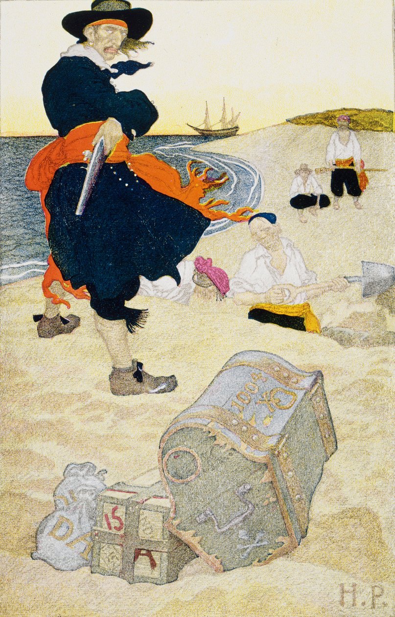 Tesoro enterrado, principios del siglo XX (ilustración de libro) de Howard Pyle