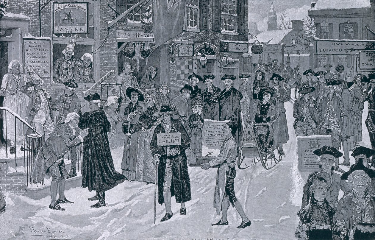 Mañana de Navidad en el Viejo Nueva York Antes de la Revolución, ilustración de Harper