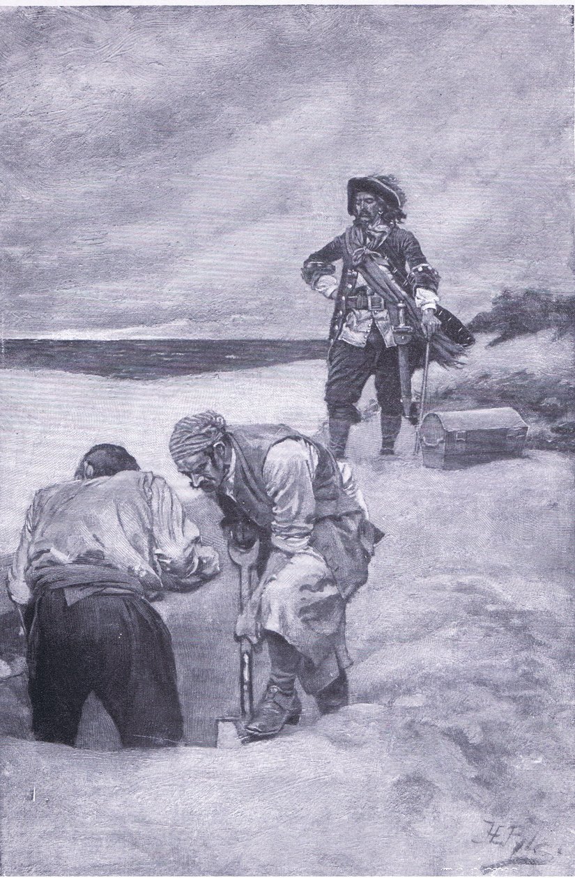 Kidd en la Isla de Gardiner, de El Libro de Piratas de Howard Pyle publicado por Harper & Bros, 1921 de Howard Pyle