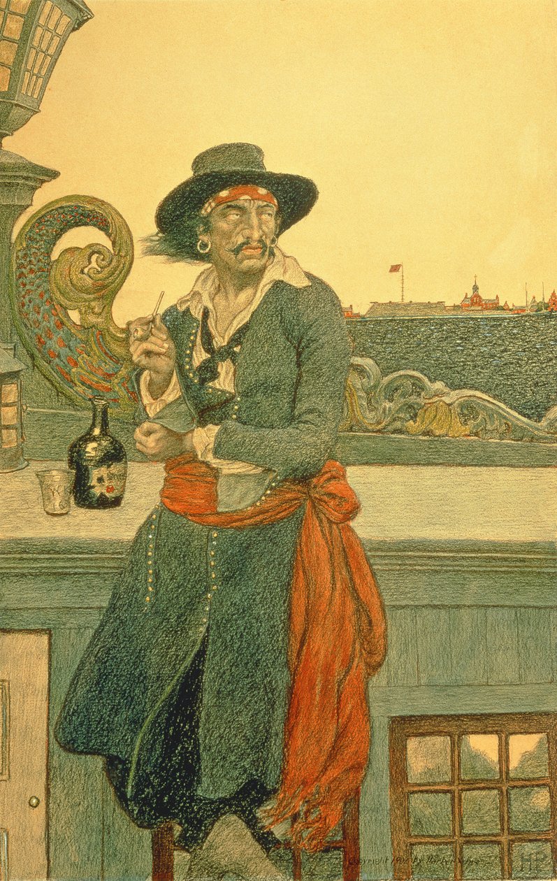 Kidd en la cubierta del "Adventure Galley", de "The True Captain Kidd" de John D. Champlin, publicado en Harper