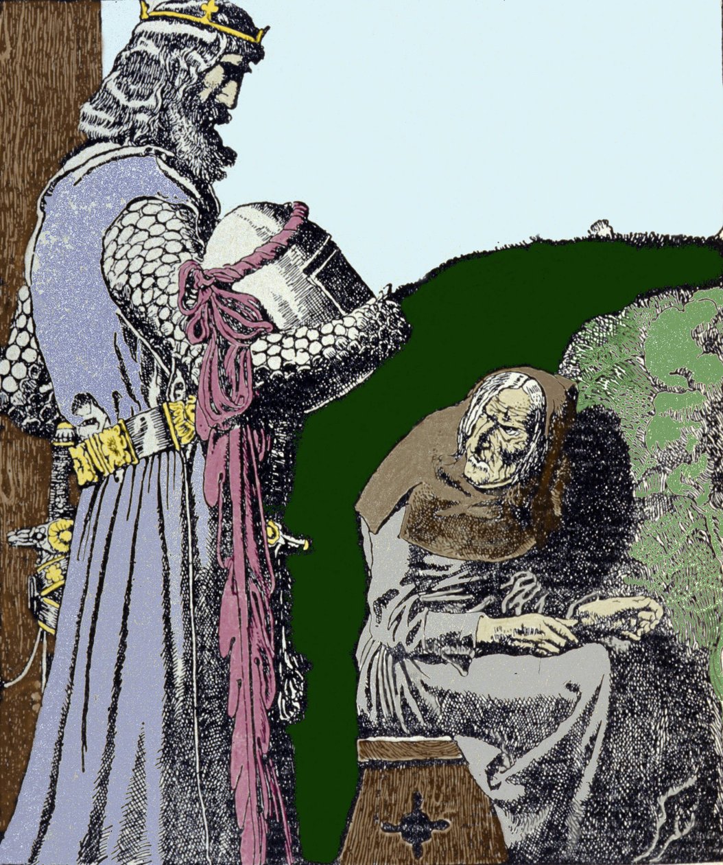 Rey Arturo y la bruja. Ilustración de Howard Pyle (1853 - 1911), ilustrador estadounidense. de Howard Pyle