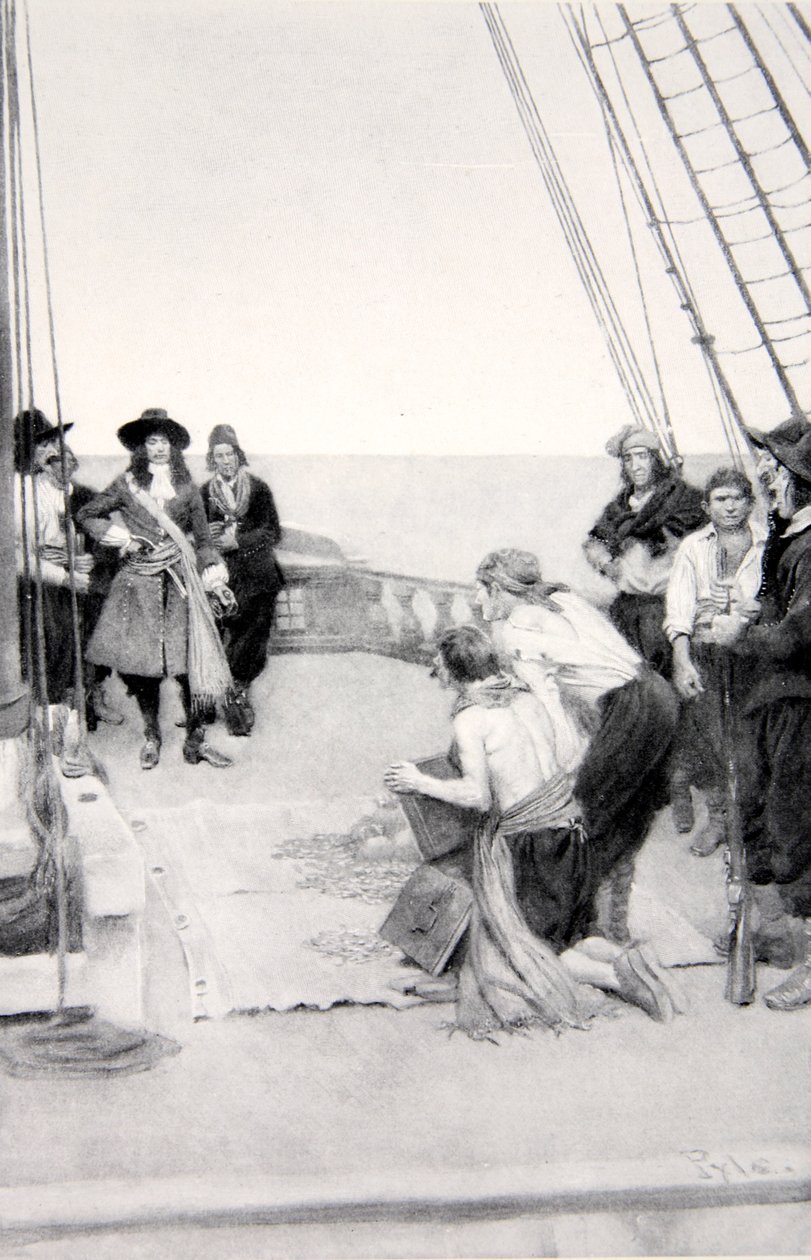 Phips recuperando los tesoros hundidos, 1690s, publicado en Harper
