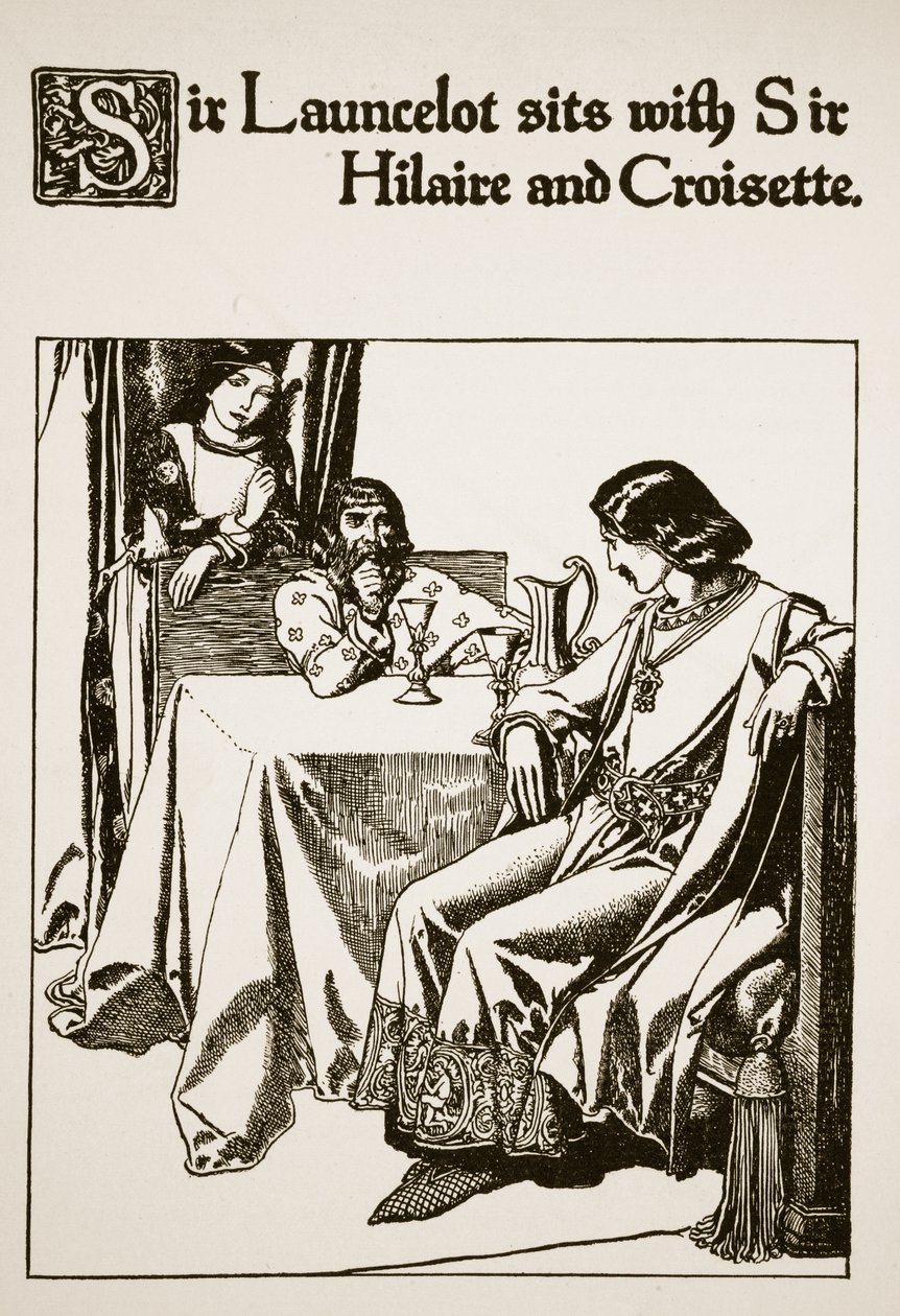 Sir Launcelot sentado con Sir Hilaire y Croisette, ilustración de 