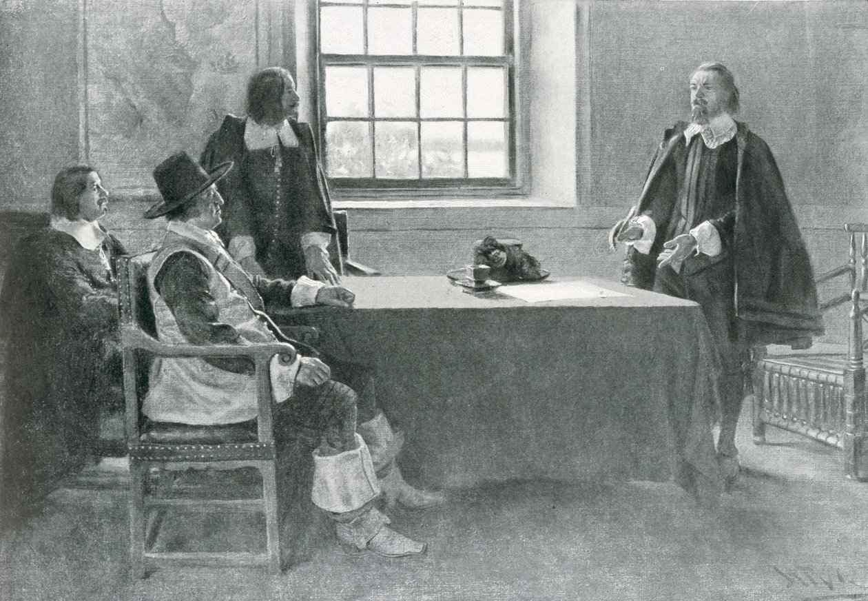 Sir William Berkeley Rindiéndose a los Comisionados de la Commonwealth, ilustración de 