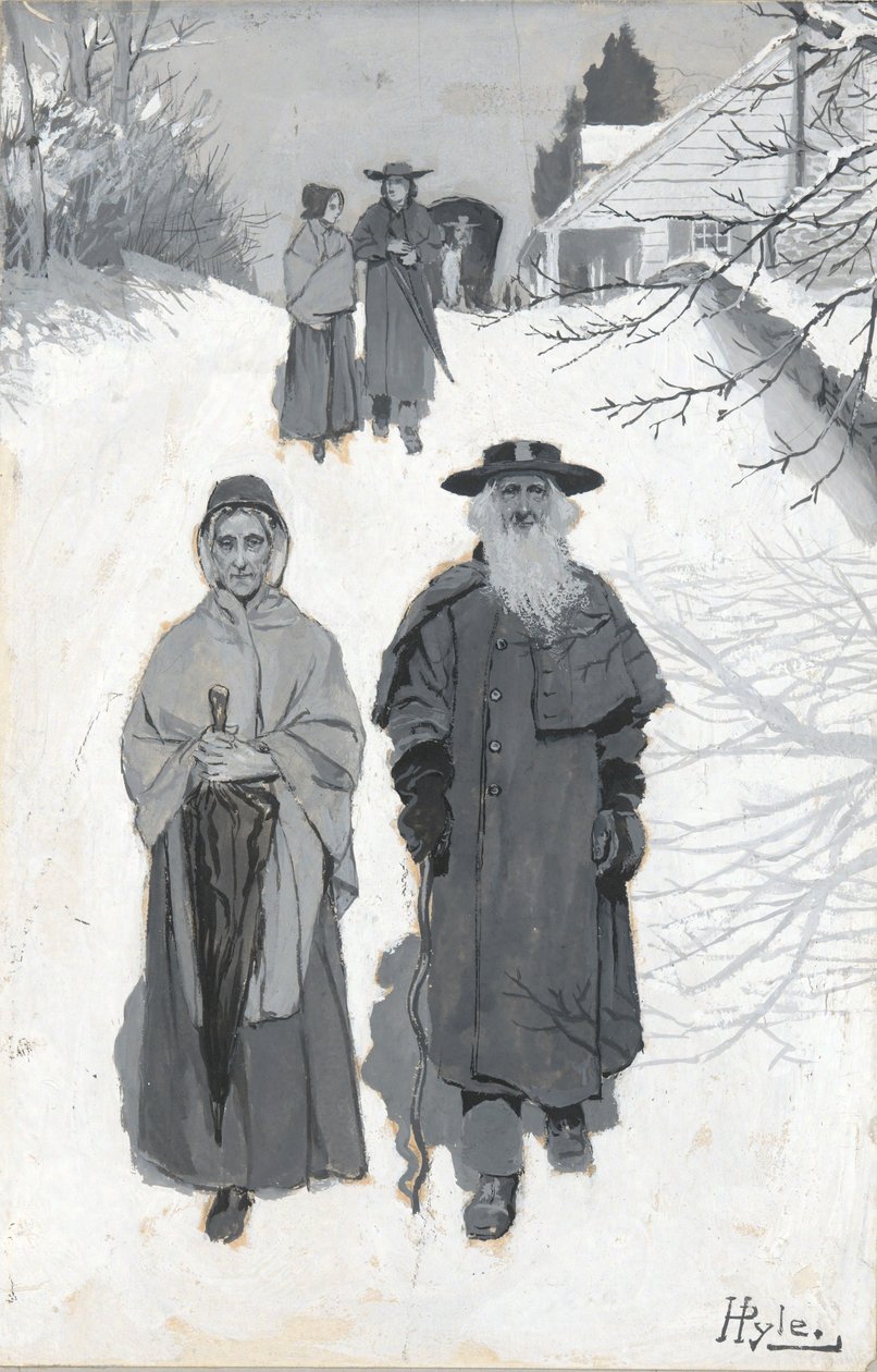 The Dunkers - Going to Meeting, dibujo de una ilustración publicada en Harper de Howard Pyle