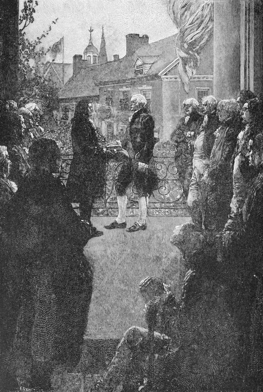 La inauguración, grabado por Francis Scott King, ilustración de 
