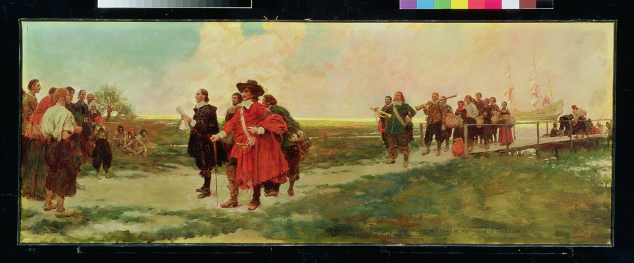 El desembarco de Carteret en Nueva Jersey (óleo sobre lienzo) de Howard Pyle
