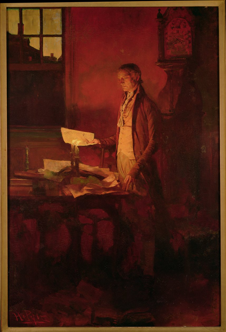 Thomas Jefferson escribiendo la Declaración de Independencia, extraído de "The Story of the Revolution" de Henry Cabot Lodge (1850-1924), publicado en Scribner