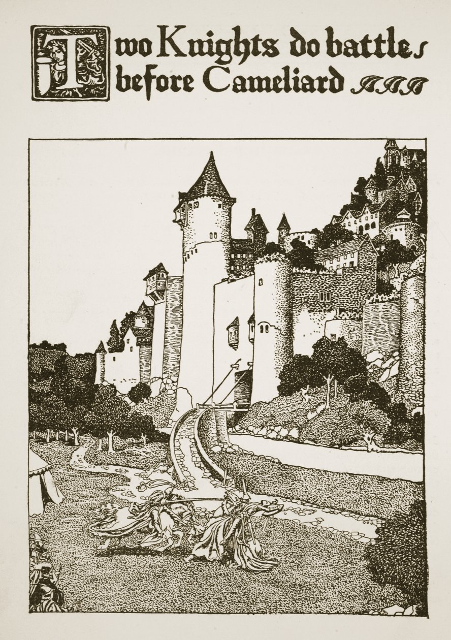 Dos caballeros combaten ante Cameliard, ilustración de 