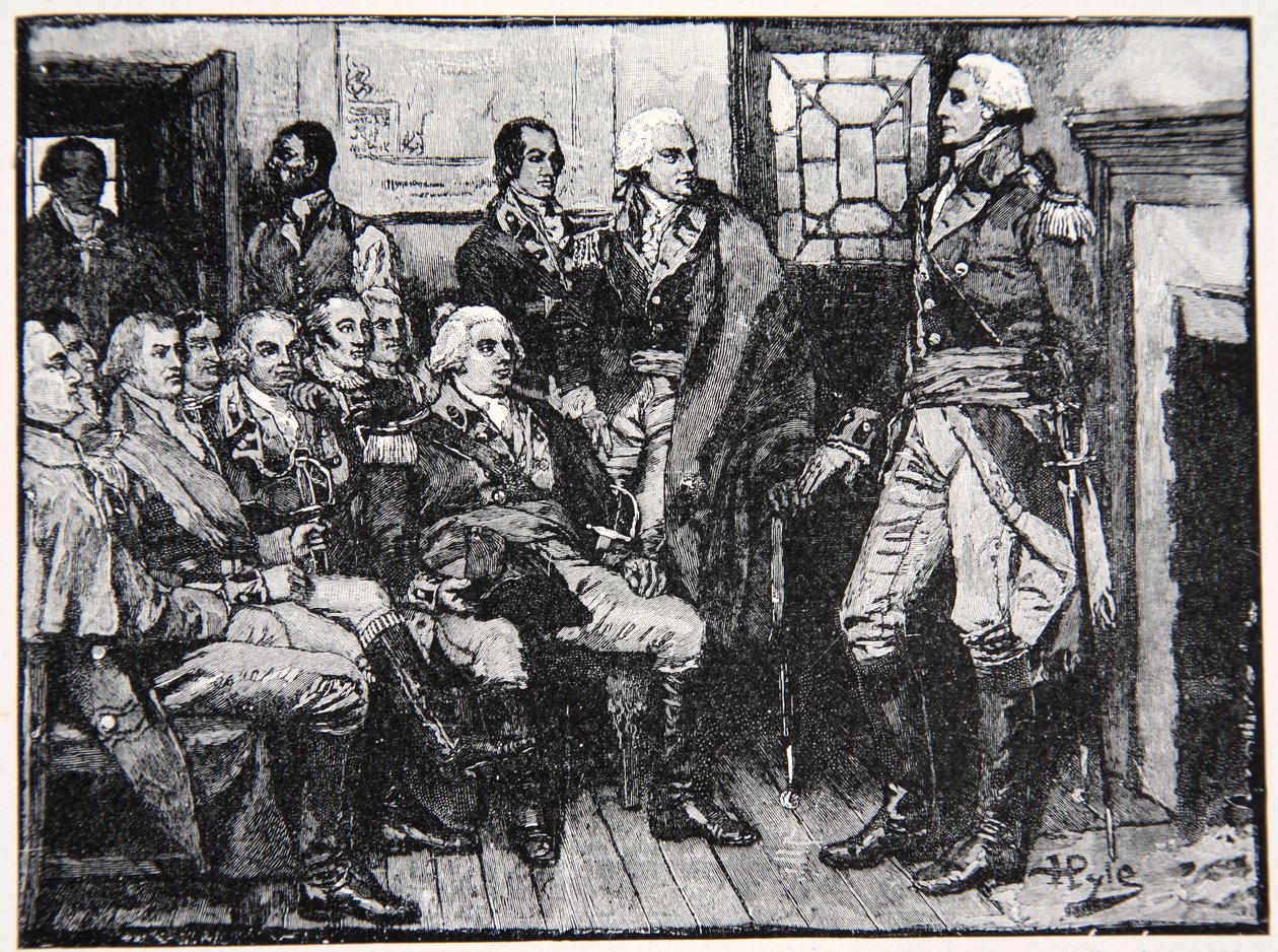 Washington y sus Generales en Consulta, 15 de Marzo de 1783, ilustración de Harper