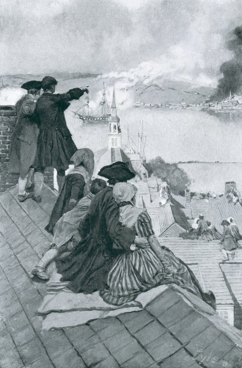 Observando la pelea en Bunker Hill, ilustración de 