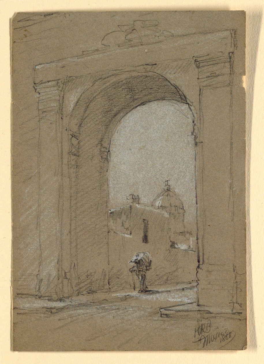 Dibujo, Una puerta de pueblo en México., 1888 de Howard Russell Butler
