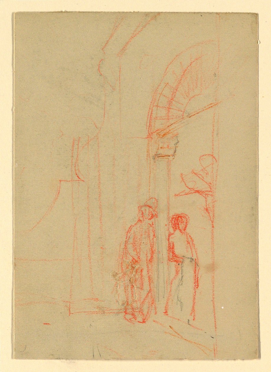 Dibujo, Boceto: En una puerta, posiblemente 1888 de Howard Russell Butler