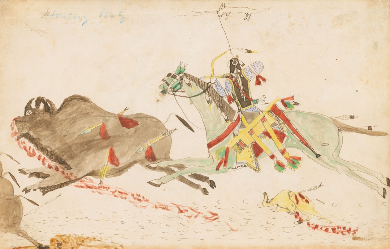 Lobo Aullador Cazando Búfalo, 1874-75 de Howling Wolf