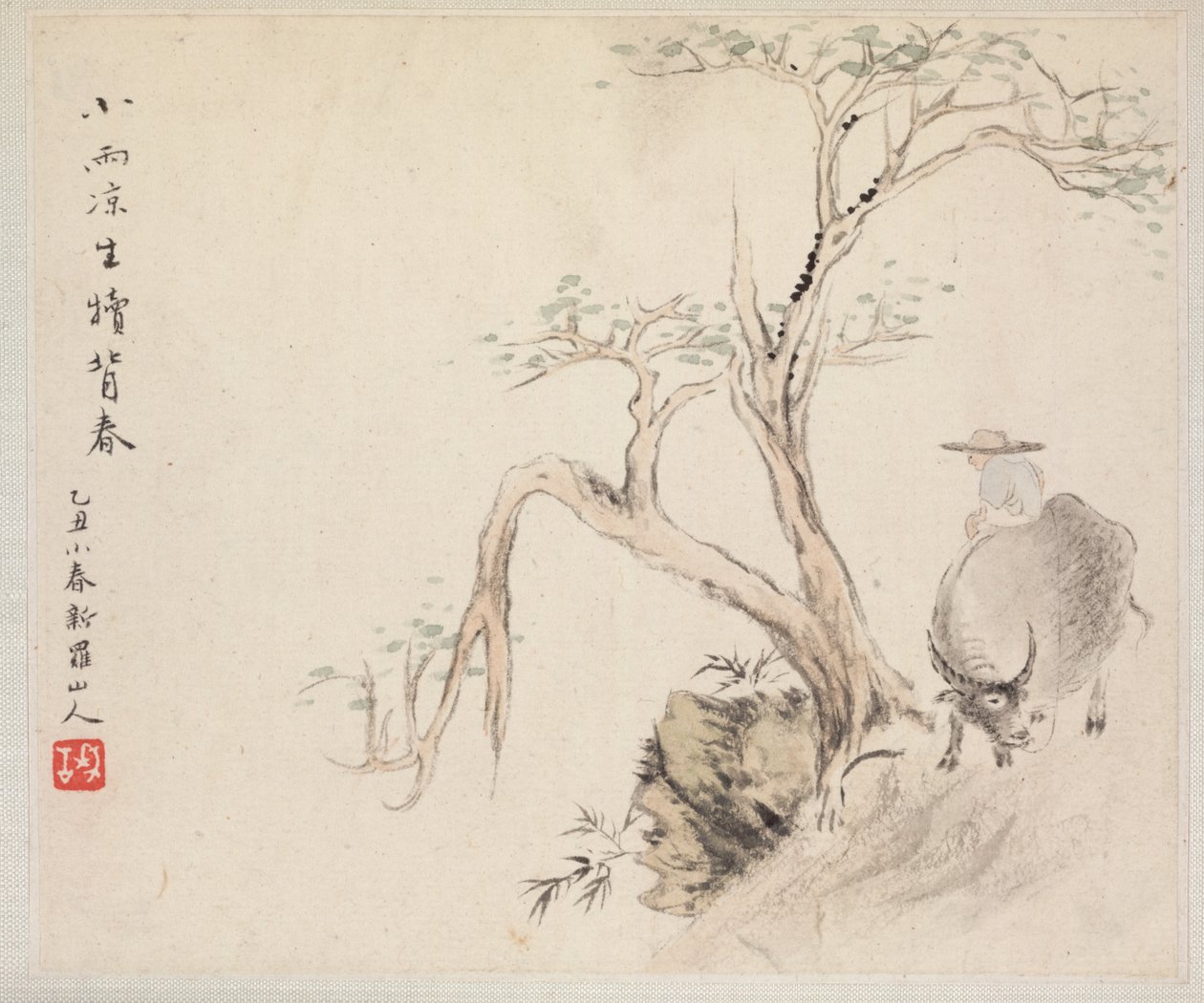 Album of Landscape Paintings Illustrating Old Poems: A Man Sits on a Water Buffalo de Hua Yan