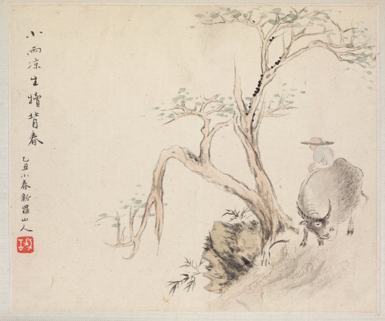 Álbum de pinturas de paisajes que ilustran antiguos poemas: Un hombre sentado en un búfalo de agua, 1700s de Hua Yan