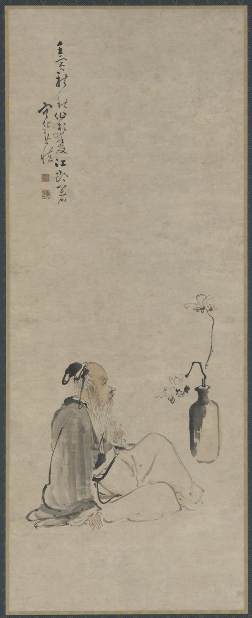 Anciano mirando ramas de magnolia en un jarrón, dinastía Qing, 1722 de Huang Shen