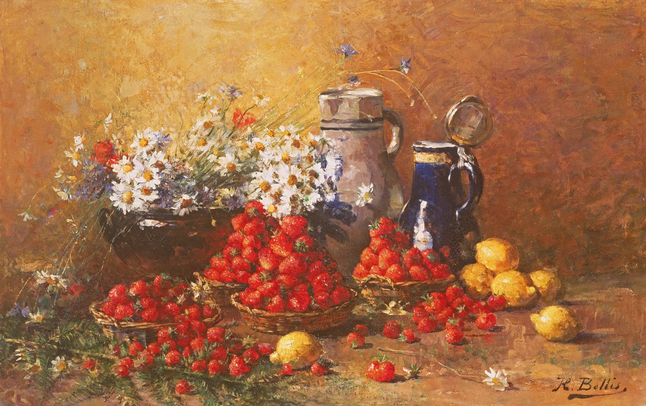 Naturaleza muerta de flores y frutas de Hubert Bellis