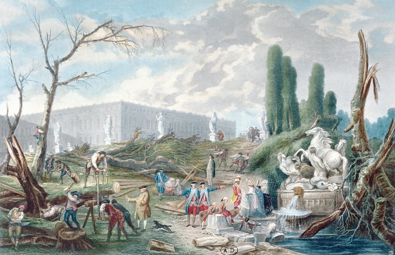 Tala de árboles en el Jardín de Versalles alrededor de los Baños de Apolo de Hubert Robert