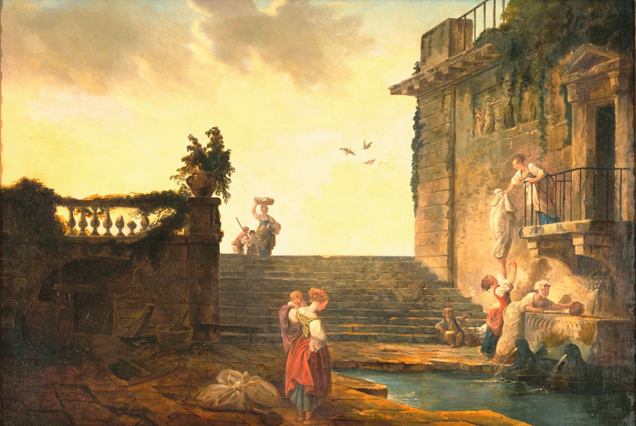 Lavanderas en la fuente, c.1770-75 de Hubert Robert