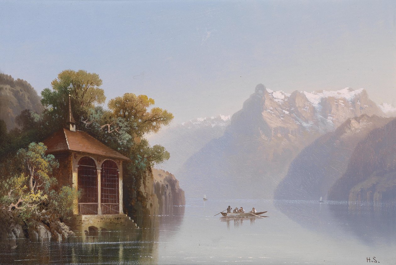 Vista del castillo de Chillon en el lago de Ginebra de Hubert Sattler