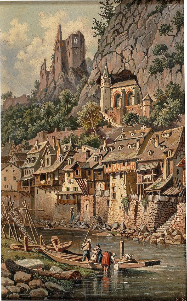 Vista de la iglesia de roca y las ruinas del castillo en Idar-Oberstein de Hubert Sattler
