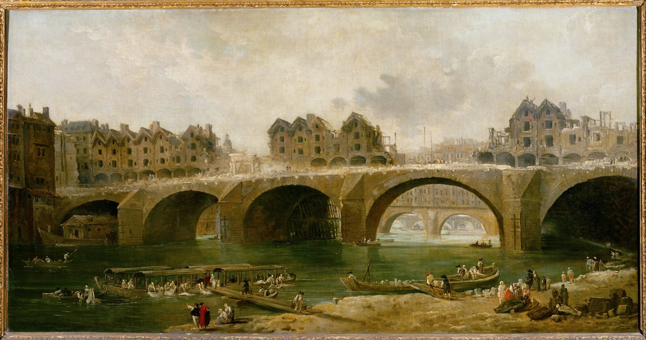 Demolición de las casas del puente de Notre-Dame en ... de Hubert (circle of) Robert