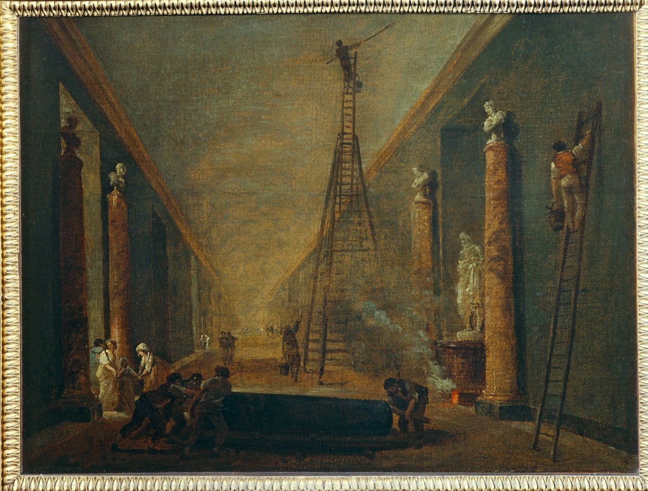 La Grande Galerie en cours de restauration - La Gran Galería en restauración ... de Hubert (circle of) Robert
