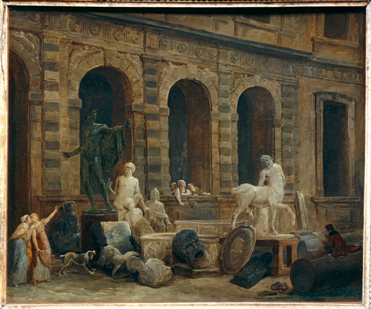 El Dibujante de Antigüedades ante la Petite Galerie del Louvre ... de Hubert (circle of) Robert