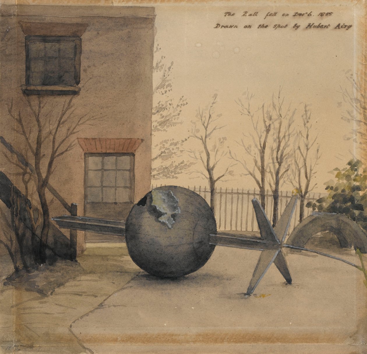 Bola de tiempo caída en el patio del Real Observatorio de Greenwich, diciembre de 1855 (acuarela) de Hubert Airy