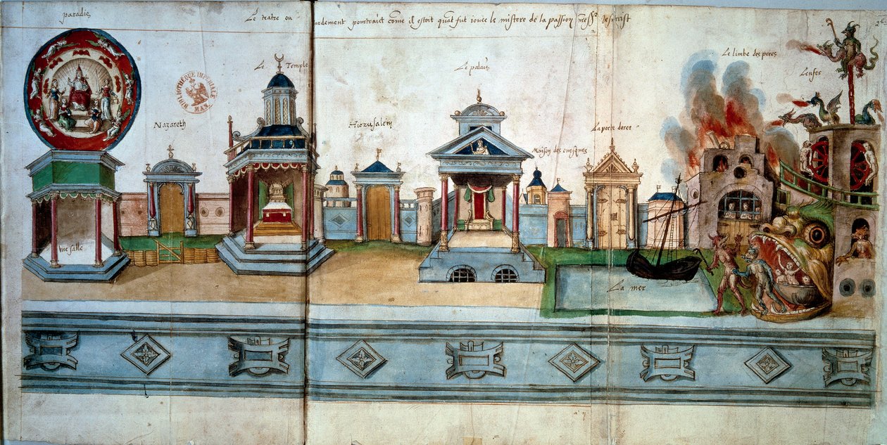 Frontispicio ilustrando la pasión y resurrección de Jesucristo. De ...