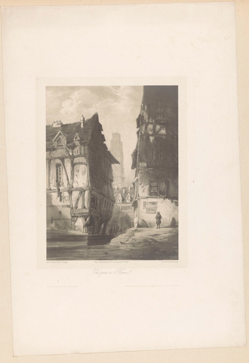 Vista de las casas y la catedral de Rouen Vue Prize à Rouen (título sobre objeto) Fragmentos de paisajes (título de la serie) Fragments de paysages (título de la serie) de Hubert Clerget