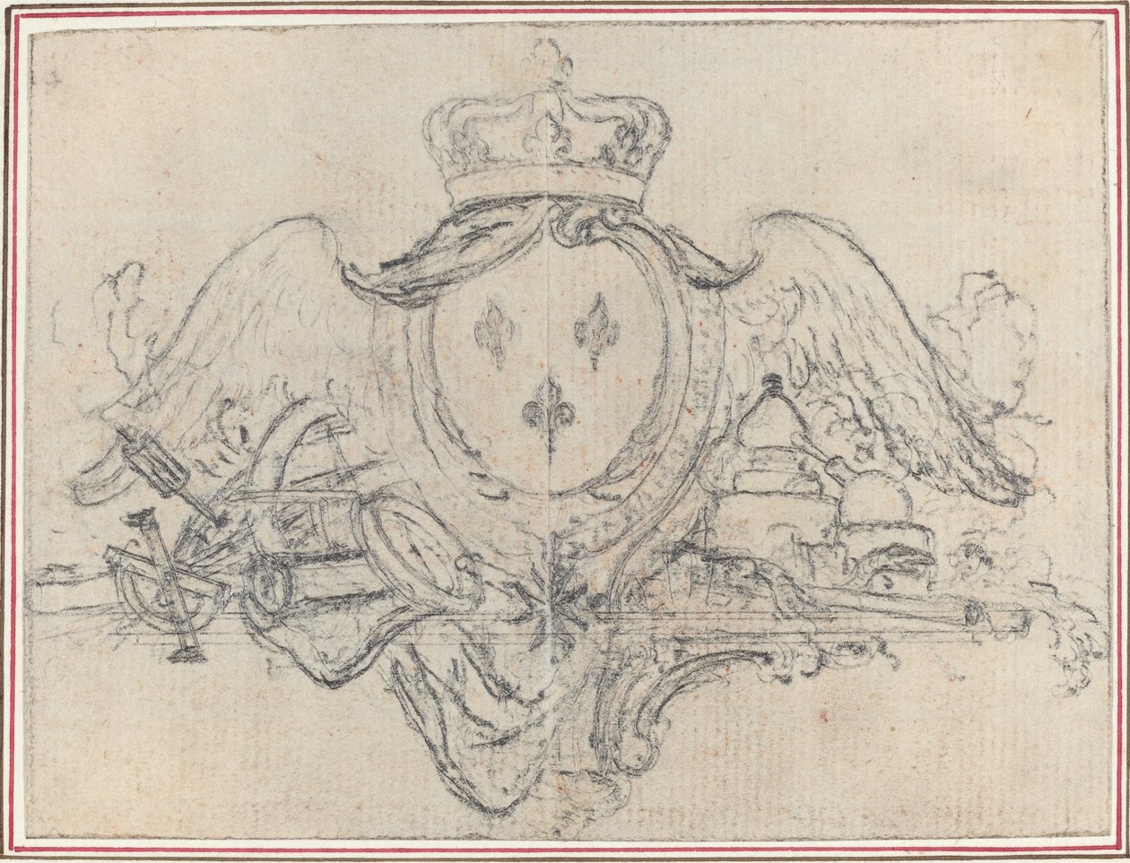 Escudo del Rey de Francia con alas e instrumentos científicos de Hubert Francois Gravelot