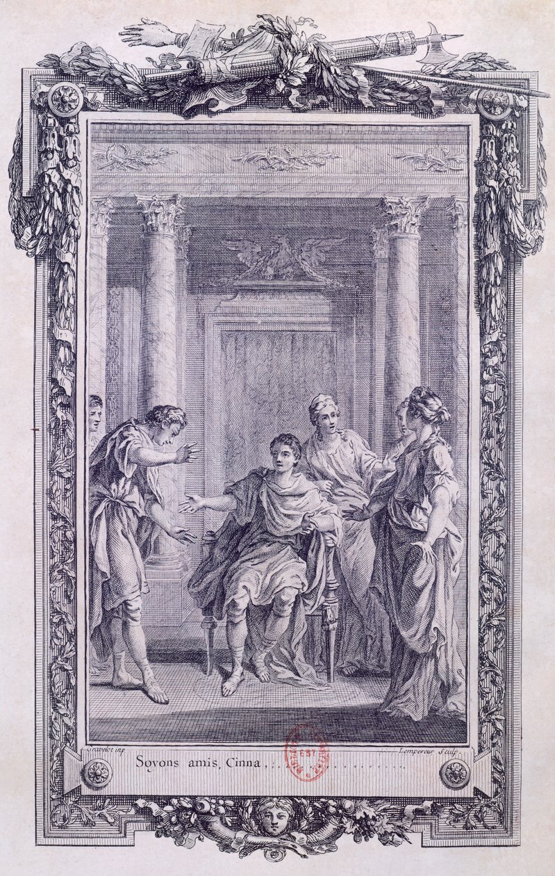 Cinna o La Clemencia de Augusto, tragedia de Pierre Corneille (1606-1684), grabado de Gravelot (1699-1773) de Hubert Francois Gravelot