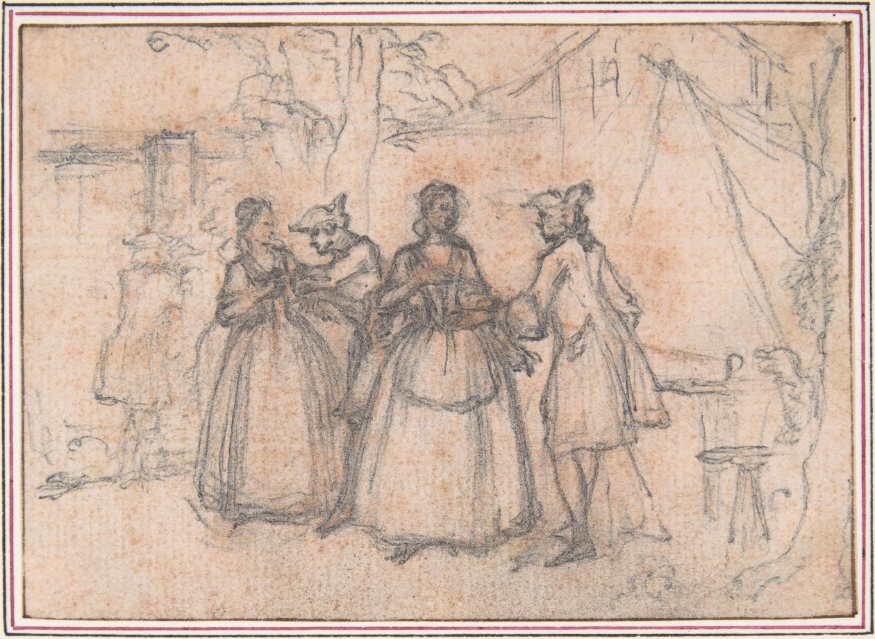 Estudio para «La feria sospechosa», viñeta grabada en «Canciones en la ópera Flora» de Hubert Francois Gravelot