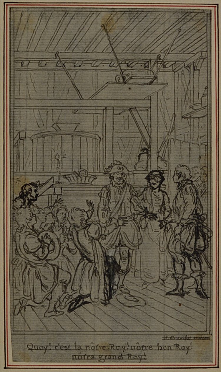 Estudio para viñeta-frontispicio de "La Partie de Chasse de Henri IV" de Colle, acto III de Hubert Francois Gravelot