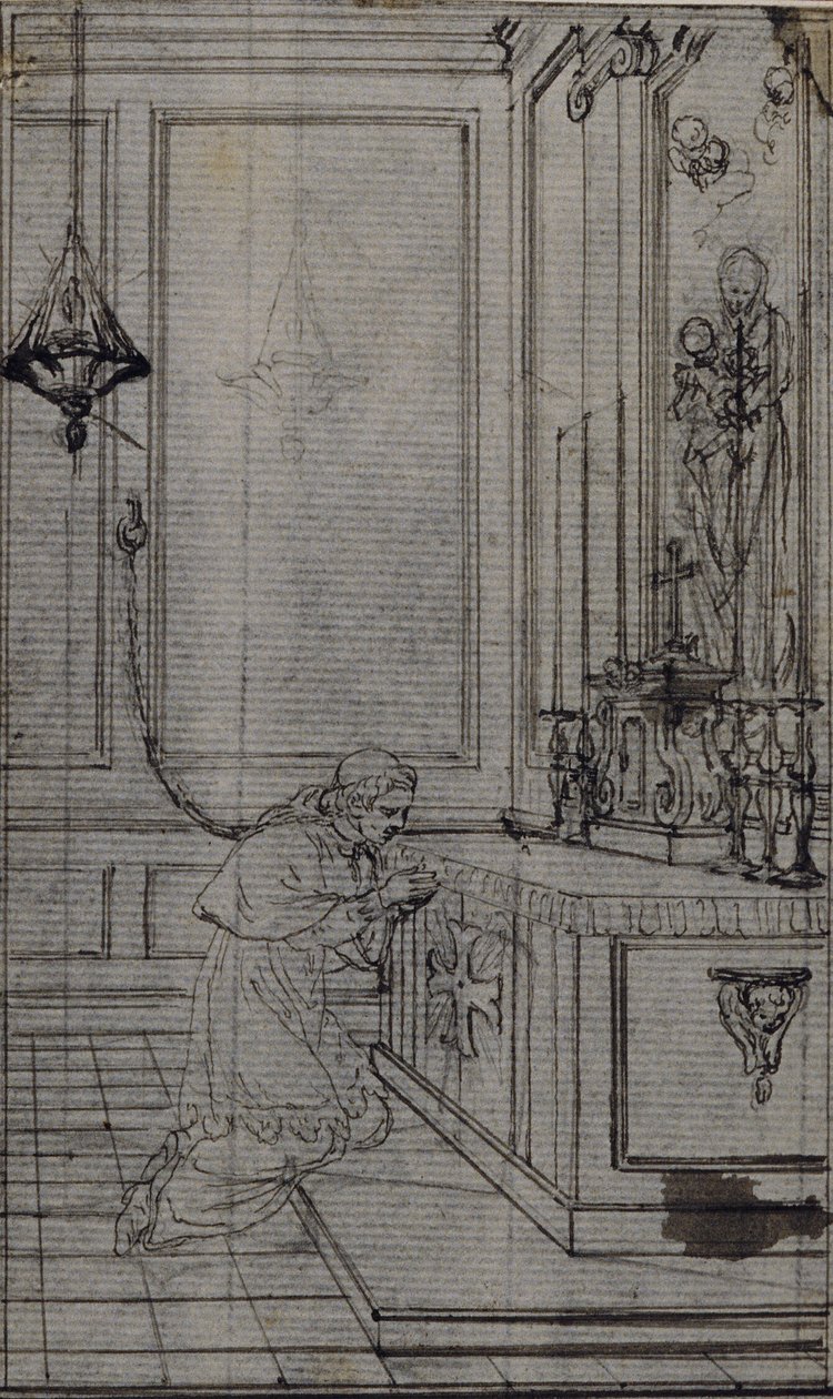 Estudio para viñeta en la "Vie du Venerable don Juan de Palafox" del abate Dinouart, p. 256. de Hubert Francois Gravelot