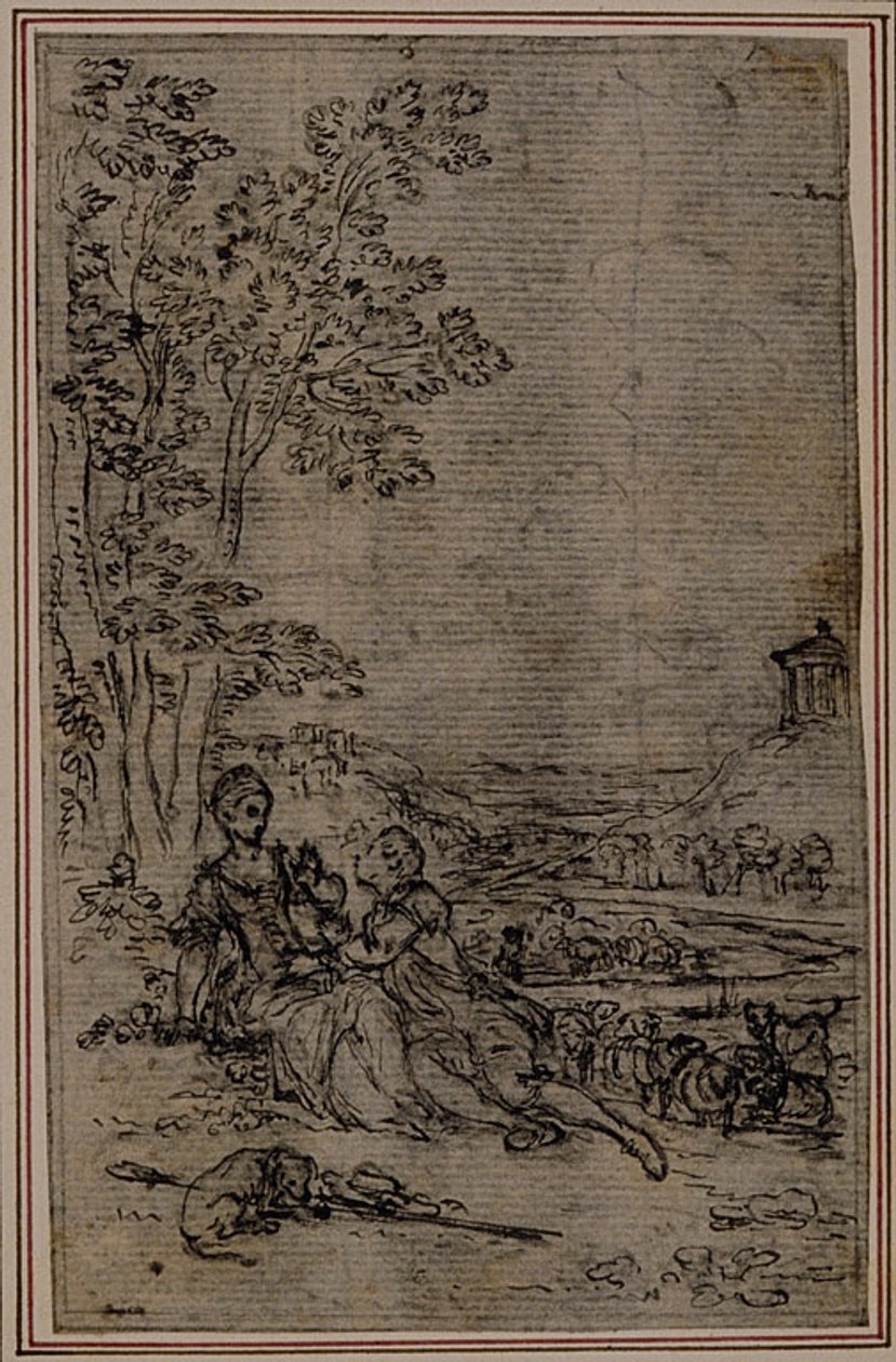 Estudio para viñeta en "Les Amours de Mirtil", Canto I, de Fontanelle (atr.) de Hubert Francois Gravelot