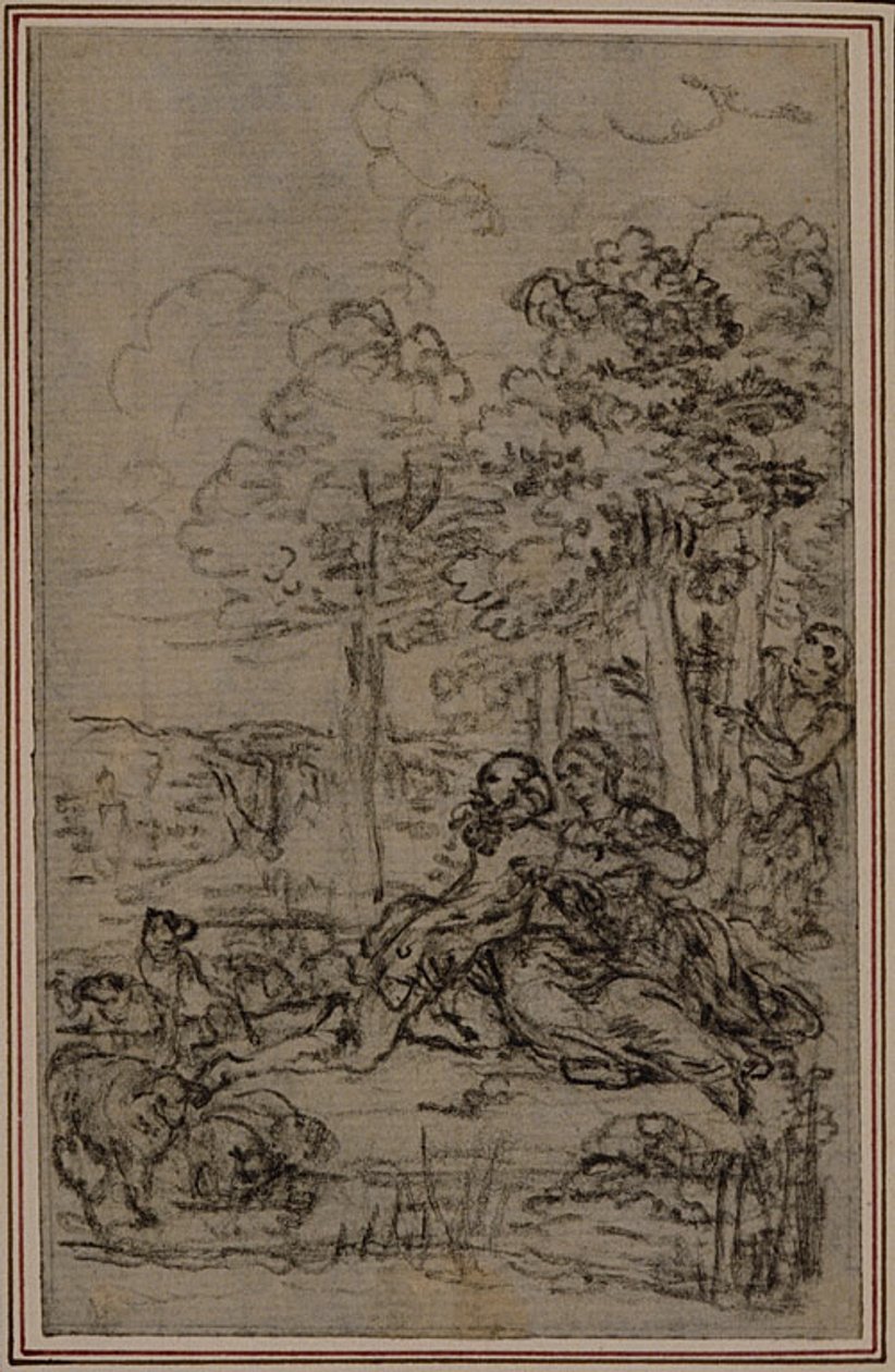 Estudio para viñeta en "Les Amours de Mirtil" de Fontenelle (atr.), Canto IV de Hubert Francois Gravelot