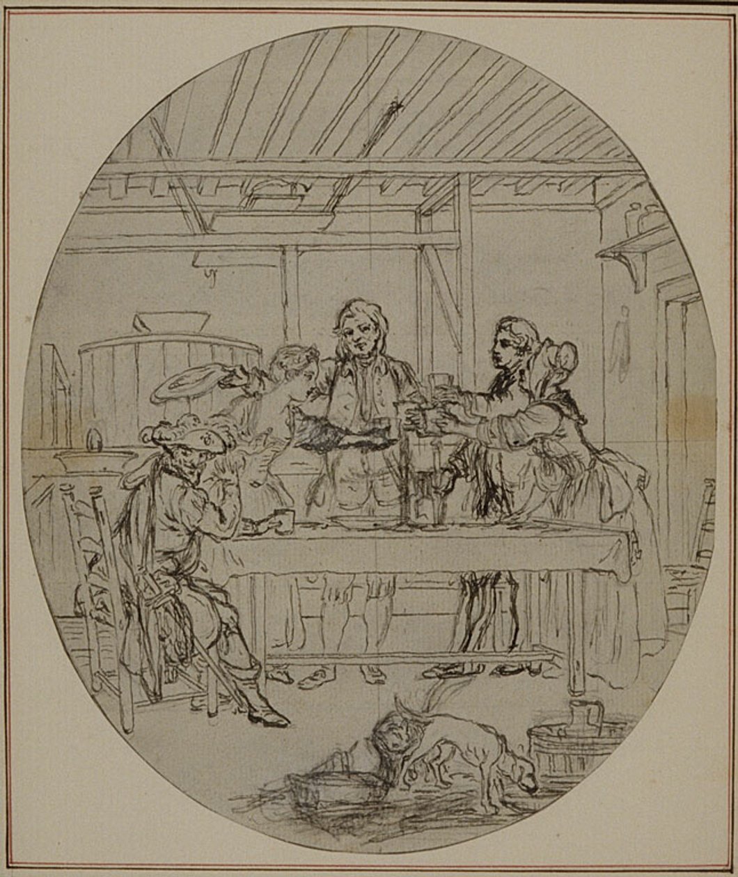 Estudio para una segunda edición, nunca publicada, de "La Partie de Chasse de Henri IV" de Colle, Acto III, Escena 10 de Hubert Francois Gravelot