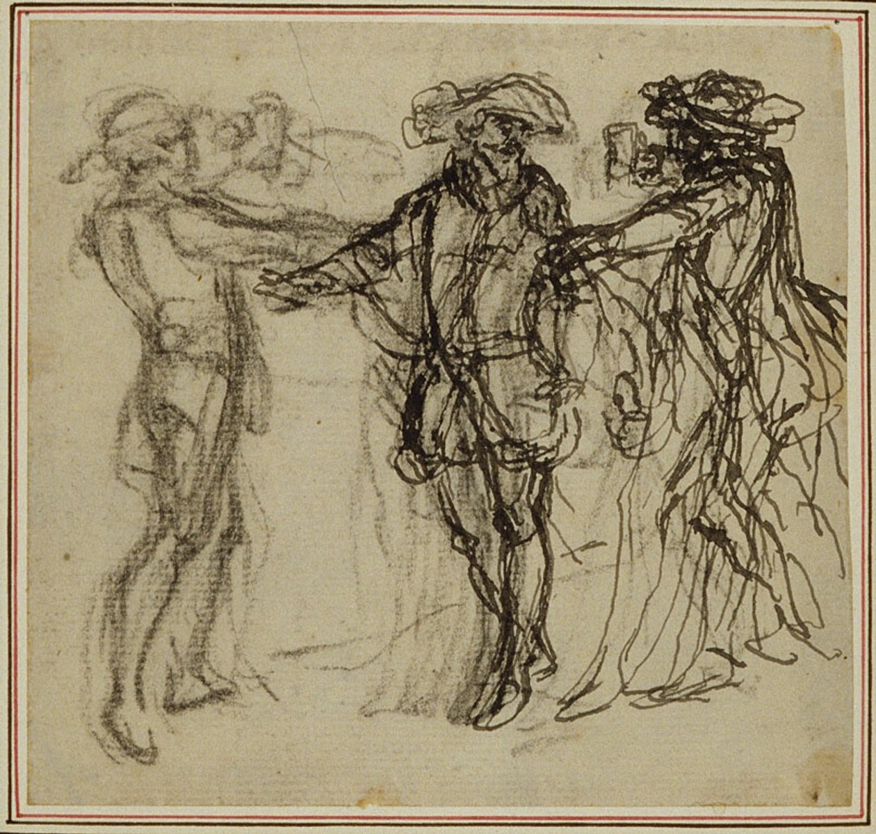 Estudio para una segunda edición, nunca publicada, de "La Partie de Chasse de Henri IV" de Colle, Acto II, Escena 11 de Hubert Francois Gravelot