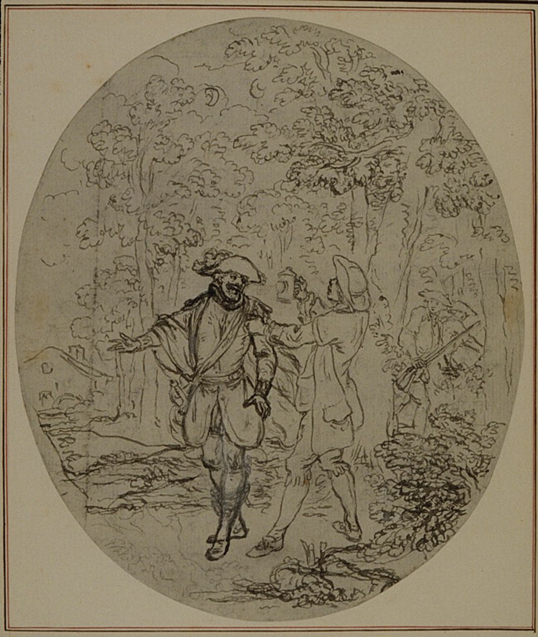 Estudio para una segunda edición, nunca publicada, de "La Partie de Chasse de Henri IV" de Colle, Acto II, Escena 11 de Hubert Francois Gravelot
