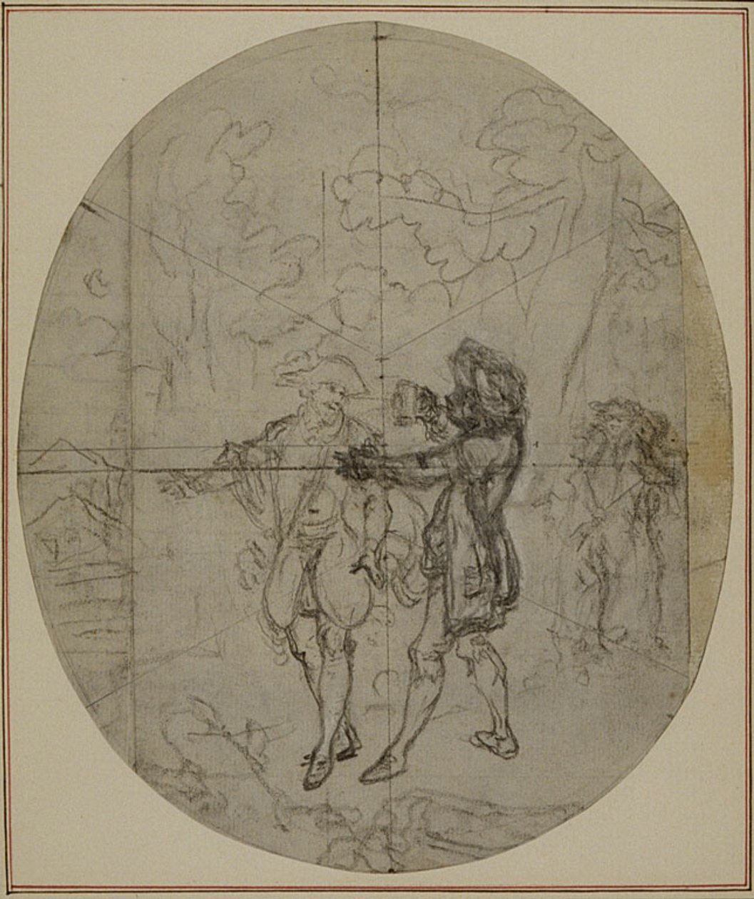 Estudio para una segunda edición, nunca publicada, de "La Partie de Chasse de Henri IV" de Colle, Acto II, Escena 11 de Hubert Francois Gravelot