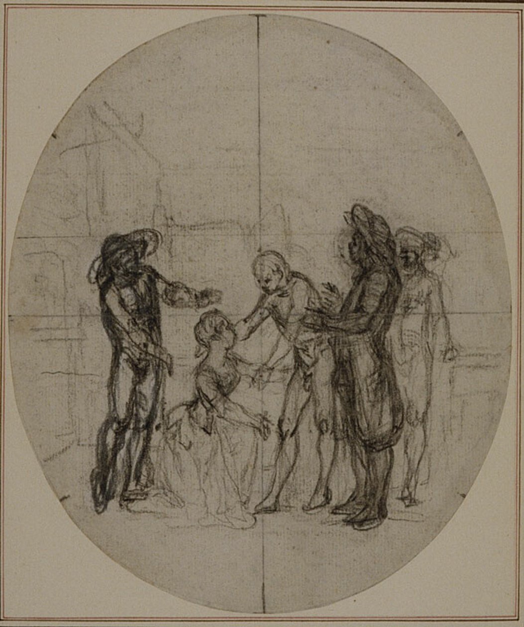 Estudio para una segunda edición, nunca publicada, de "La Partie de Chasse de Henri IV" de Colle, Acto III, Escena 11 de Hubert Francois Gravelot